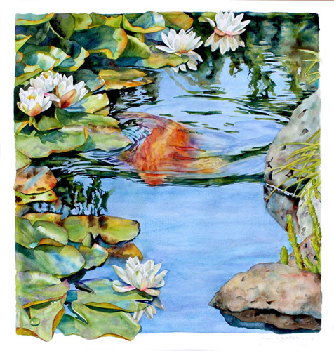 Koi named Angel with water lilies