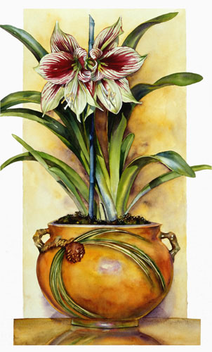 Butterfly Amaryllis in Roseville Pot watercolor