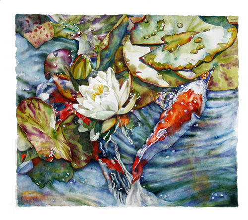 Watercolor of koi, Julie