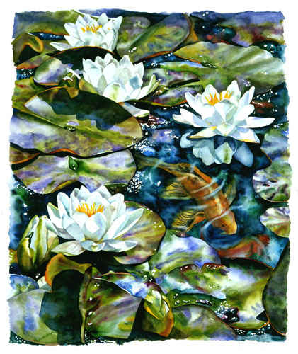 Waterlilies and Koi  watercolor