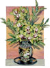 Sally Robertson watercolor of cymbidium orchid and laurel