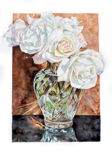 Iceberg Roses in Crystal watercolor by sally Robertson