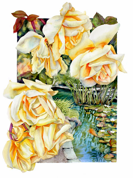 Sally Robertson watercolor of Lady Hillingdon Rose